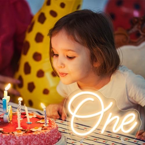 One Neon Sign for First Birthday LED Signs Warm White One Year Old Birthday Table Number Neon Lights Lamp for Home Birthday Party Decor Bedroom Decorations Christmas Gift 30cm*21cm - Image 3