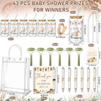 Reallnaive 6 Set Coffee Themed Baby Shower Game Prizes for Player Winners Tumblers with Lids Straws Roller for Face Pens Spiral Notebooks Gift Bags for a Baby Is Brewing Shower Guests Game Favors - Image 3