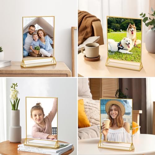 PPH-Sisy 8X10 Gold Frames Double Sided Acrylic Sign Holder Tabletop Picture Frames Vertical Display Stand for Photos Wedding School Home,Set of 6 - Image 6