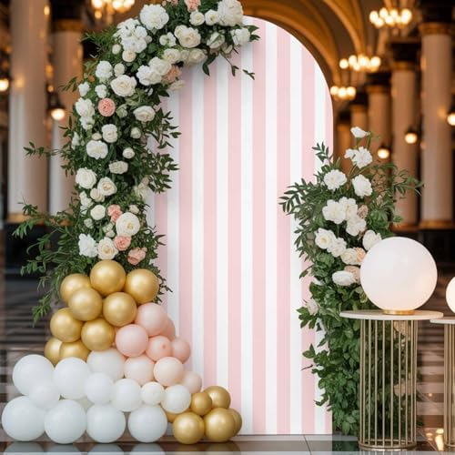 Pink and White Striped Arch Backdrop Cover 7.2 FT, Gradient Wedding Arch Cover Stretchy Backdrop Stands Covers for Birthday Party Ceremony Banquet Decor - Image 4
