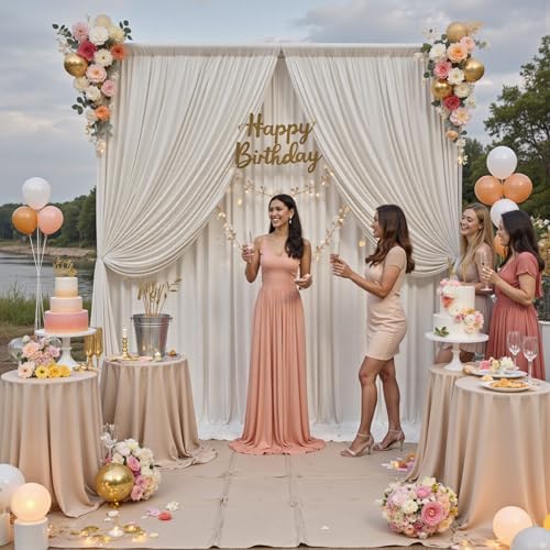 50ft x 12ft Wrinkle Free Beige Backdrop Curtains for Parties, Silky Photo Backdrop Drapes 12FT Long Back Drop Cloth for Wedding Birthday Photography Background Decor - Image 2