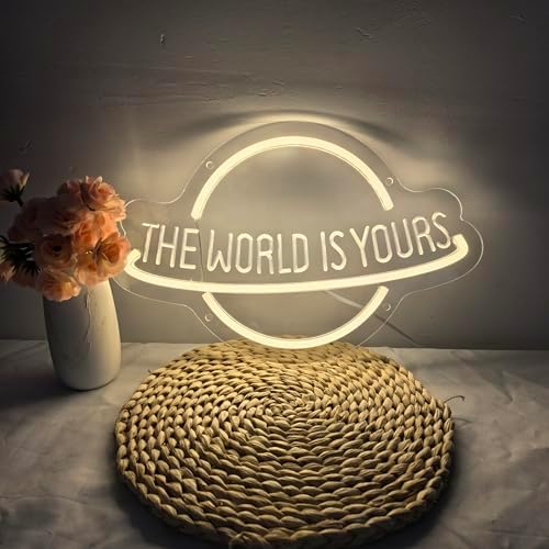 The World Is Yours Neon Sign for Wall Decor, Planet LED Neon Light Lamp, USB Powered for Man Cave Home Bar Club Cafe Wedding Game Room Bedroom Wall Art - Image 3