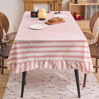 vctops Farmhouse Red Stripe Ruffle Table Cloth, Boho Cotton Linen Tablecloth, Washable Table Cover for Rectangle Table Baby Shower Kitchen Party Wedding Decor (Red A,55"x102") by vctops