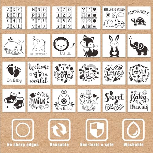 SytuHe 95 Pcs DIY Baby Bibs Decorating Kit50 White Bibs 24 Stencils 20 Fabric Markers 1 Baby Shower Game Sign - Image 3