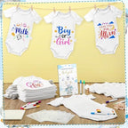 Panitay 126 Pcs Baby Shower DIY Bodysuit Set Bib 25 Blank White Newborn Bodysuit 25 Stencils 24 Marker 1 Sign 50 Pins(Blue Elephant) - Image 2