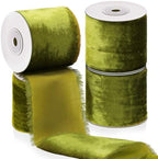 Preboun 4 Rolls Christmas Velvet Ribbon 24 Yards,Olive Green,3 Inch by Preboun