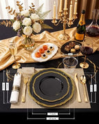 Hioasis 175 Pcs Black and Gold Plastic Plates Wedding & Party - Image 2
