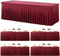 4 Pack Burgundy Spandex Tablecloths for 8 Foot Rectangle Tables, Wrinkle Free Fitted Tablecover 8ft Maroon Stretchy Table Clothes with Skirt for Weddings Birthday Party Banquet Baby Shower by Htper