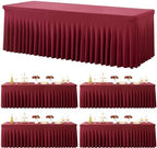 4 Pack Burgundy Spandex Tablecloths for 8 Foot Rectangle Tables, Wrinkle Free Fitted Tablecover 8ft Maroon Stretchy Table Clothes with Skirt for Weddings Birthday Party Banquet Baby Shower by Htper