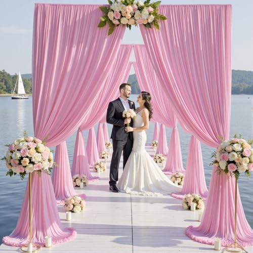 20×14 ft Pink Wrinkle Free Backdrop Curtain, Soft Silky Polyester Wedding Drapes 4 Panels 14ft Height Baby Pink Photo Backdrop Curtains for Parties Birthday Baby Shower Photography Background Cloth by ENJOYYOURPARTY
