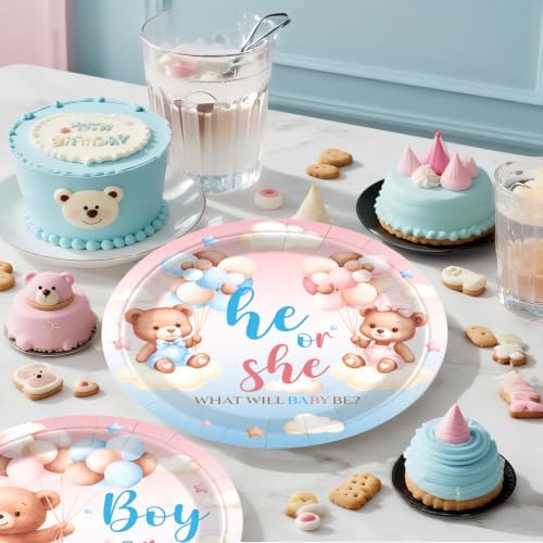 Xynic 206Pcs Bear Gender Reveal Decorations Tableware Set, Serves 25 - Image 5