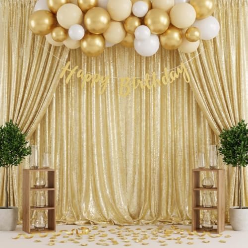 Backdrop Curtain Drapes for Wedding Parties, Light Gold Sequin Curtains - Image 2