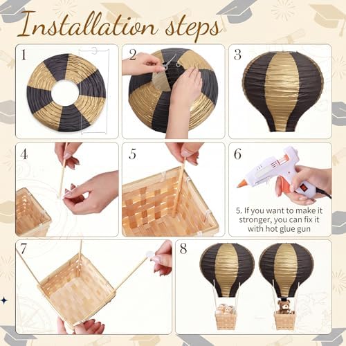 Meooeck 8 Sets Black and Gold Hot Air Balloon Table Centerpieces Decor - Image 4
