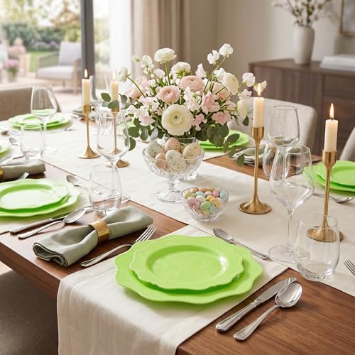 COLOSUS 60PCS Green Plastic Plates, Elegant Beaded Wedding Plates. - Image 2