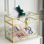 Glass Wedding Card Box with Slot and Lock, Large Clear Card Box Gold Brass Gift Card Storage Box with Lock for Wedding Receptions, Baby Shower, Birthday Party, Bridal Shower by Unknown
