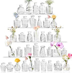 36 Pcs Bud Vases Set, Small Bud Vases in Bulk, Clear Glass Flower Vases, Multiple Shape Cute Vintage Bottles for Rustic Wedding Centerpieces, Table Decor, Party Decor, Baby Shower & Home Decor(Clear) by JXINDUJU