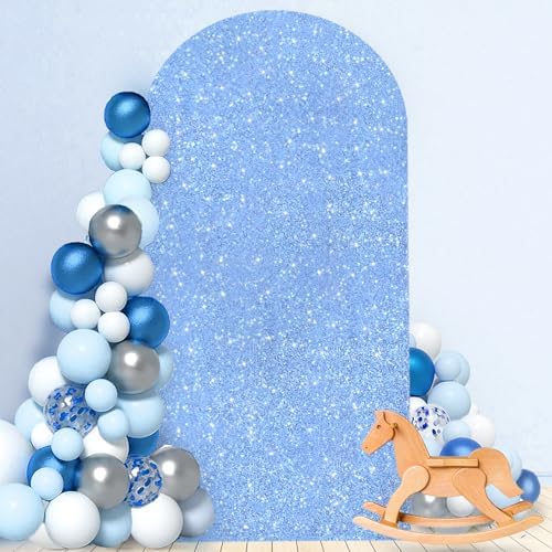 MODFUNS Arch Covers Sequin Light Blue Spandex Arch Cover 6.6ft Glitter Arch Cover Backdrop Fabric Wedding Arch Covers Stretchy Backdrop Sequin Arch Back Drop for Party Anniversary Birthday Decor - Image 2