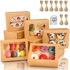 KPOSIYA 65 PCS 8x6x2.5 Inch Cookie Boxes with Window Brown Bakery Boxes Pastry Boxes for Gift Giving, Treat, Dessert, Cupcakes, Chocolate, Strawberries, Donuts, Muffins (5 Style Windows) by KPOSIYA