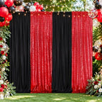 Birthday Backdrop Curtain 10ftx10ft - Red Sequin and Black Satin Drapes - Image 6