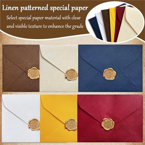 Envelopes 30 Linen Patterned Kraft Paper Envelopes with Wax Seals for Invitations - Image 2