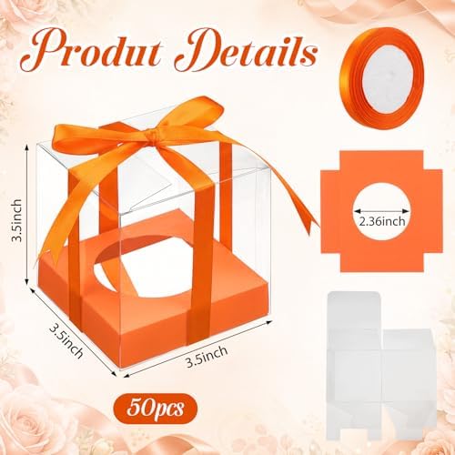 Thenshop 50 Pcs Clear Cupcake Boxes Individual 3.5 Inch, Orange - Image 2