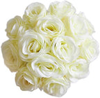 Artificial Flowers 50PCS Silk Rose with Wire Stem Real-Touch Fake Rose for DIY Wedding Décor Bride&Bridesmaid Bouquets Home Office Baby Shower Party Prom Centerpieces Arch Garland（White） by cn-Knight