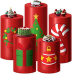 HunnmingRe Set of 5 Spandex Cylinder Stand Covers for Party Christmas Red Cylinder Covers Xmas Party Decorations Dessert Table Display for Christmas Birthday Baby Shower Backdrop - Image 2