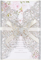 Silver Glitter Butterfly Laser Cut Wedding Invitation Accessories 50pcs by Maffily