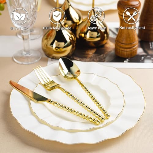 150PCS Gold Plastic Silverware, Heavy Duty Disposable Utensils Set - Image 4