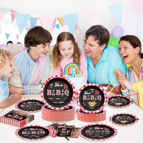 200pcs BBQ Baby Shower Plates Napkins Baby Q Paper Tableware Set It's A BabyQ Cake Dessert Disposable Dinnerware Rustic Barbecue Party Decoration for Baby Shower Birthday Decor Supplies Serves 50 - Image 5