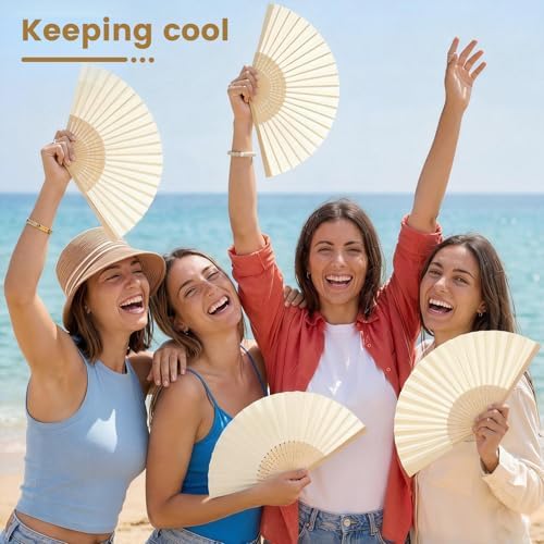Qunclay 60 Pcs Paper Fans for Weddings Handheld Folding Fan,White - Image 6