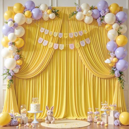 40x10ft Yellow Backdrop Curtains for Wedding Parties Wrinkle Free Photo Backdrop Drapes for Photography Birthday Baby Shower Soft Fabric Party Backgournd for Photoshoot 5x10ft, 8 Panels - Image 5