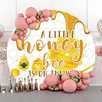 5ft Diameter A Little Honey Bee is On The Way Theme Baby Shower Round Backdrop Cover Golden Glitter Sweet Honeycomb Bumblebee Circle Background Kids Baby Shower Portrait Photo Booth Props by OFILA