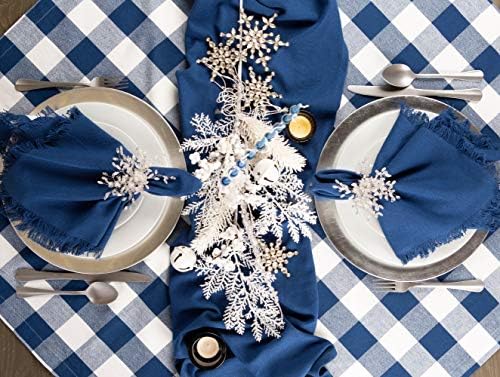 DII Buffalo Check Collection, Classic Farmhouse Tablecloth, 70" Round, Navy & Cream - Image 6