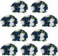 NUPTIO Artificial Flower Centrepieces for Tables - 10 Pcs Navy Blue & White Fake Flowers Roses Balls 9.5in Diameter - Silk Faux Rose Arrangement for Wedding Party Centerpiece Table Decorations by Nuptio