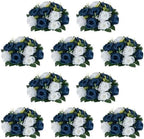 NUPTIO Artificial Flower Centrepieces for Tables - 10 Pcs Navy Blue & White Fake Flowers Roses Balls 9.5in Diameter - Silk Faux Rose Arrangement for Wedding Party Centerpiece Table Decorations by Nuptio