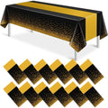 12Pcs Black and Gold Tablecloth Party Decorations,Plastic Black Table Cloth Printed Gold Table Runner Disposable Rectangle Table Cover for Birthday Retirement Anniversary Graduation Party,54 x108 Inch by MASHAN