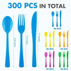 Kochorie 300 Pieces Rainbow Plastic Silverware Disposable Colorful Utensils - Image 2