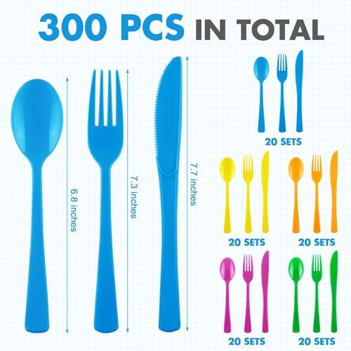 Kochorie 300 Pieces Rainbow Plastic Silverware Disposable Colorful Utensils - Image 2