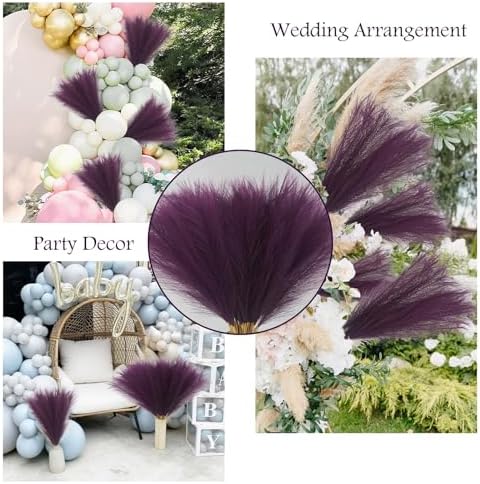 obbsie 50pcs Purple Faux Pampas Grass Decor, 21.6" Short Artificial Pompous Grass Floral Fake Pompas Grass Branches Vase Filler Flower Arrangement for Home Wedding Boho Decor (Pack of 2) - Image 6