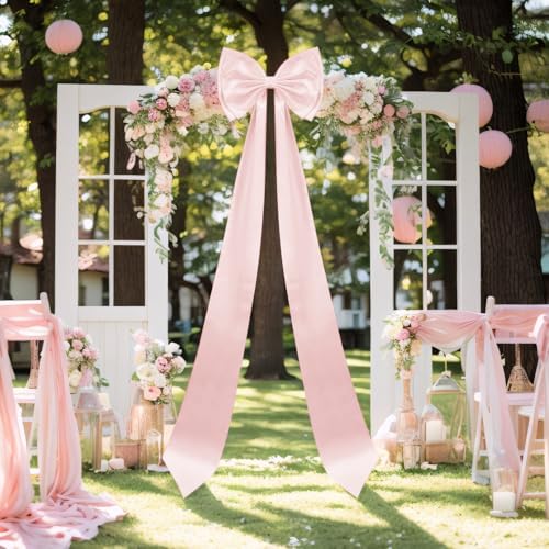 Giant Bow Decoration, Big Bows for Backdrop 75x18 Inch,Bow Themed Room Decor,Large Satin Decorative Bows for Wedding Engagement Bachelorette Baby Shower Bridal Christmas (Pink, 75x18 Inch) by WTHAVEN