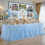 Wish Care 2 Pack Baby Blue Tulle Table Cloth for 8 Foot Rectangle Tables Wrinkle Free Stretch 8ft Light Blue Tablecloths Tutu Skirt Ruffle Fitted Table Cover for Birthday Baby Shower Party Tablecloth - Image 2