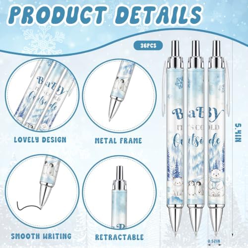 145 Pcs Baby It’s Cold Outside Baby Shower Favors for Guests, Winter Wonderland Retractable Ballpoint Pens, Keychains, Thank You Cards, Gift Bags, Gender Reveal Party Souvenirs Bulk Party Prizes - Image 2