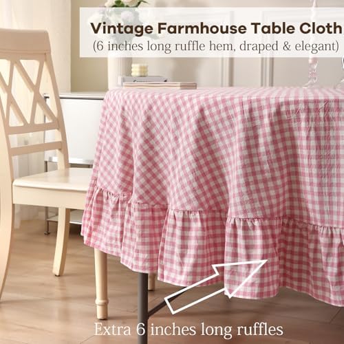 Table Cloth, Pink White Gingham, Round Dia.60” - Image 4