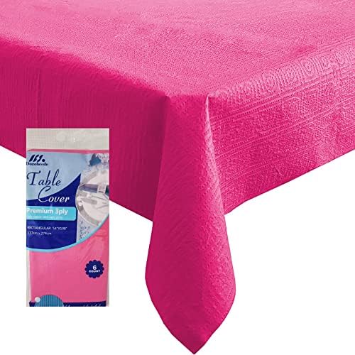 [6 Pack] Hot Magenta Paper Tablecloth Disposable for Rectangle Tables, 54 X 108 Inch Party Table Cover with Plastic Backing, Waterproof 3 Ply Table Cloth for Bachelorette Valentine's Day by Dozobeede