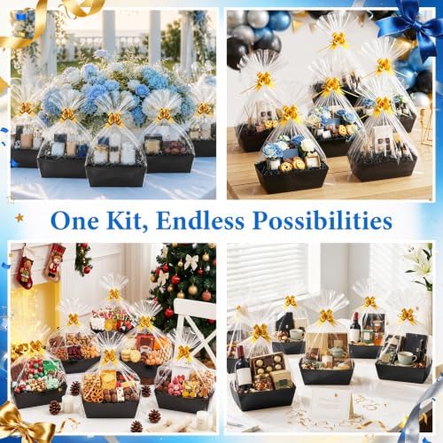 EVELOMO 10 Pack Empty Gift Baskets to Fill - 10" x 8" Large Baskets for Gifts Empty, Sturdy DIY Gifts Baskets Sets with 500g Crinkle Cut Papers for Birthdays Weddings Parties & Holidays (Black) - Image 7