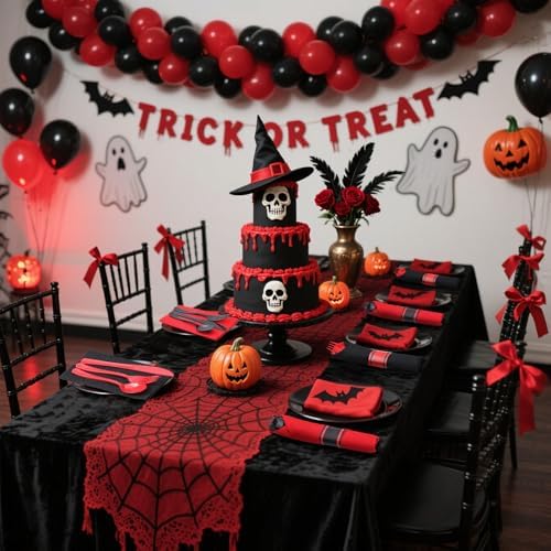 Lasnten 100 Set Pre Halloween Pre Rolled Silverware, Black Red Disposable - Image 5