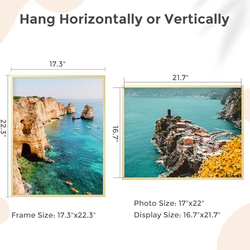 FLYJOE 17x22 Metal Picture Frame - Gold Aluminum Picture Frames with Real Glass, Wall Mounting Horizontally or Vertically, Diploma, Certificates and Decor for Wall Gallery 22x17 Frame, Gold - Image 4