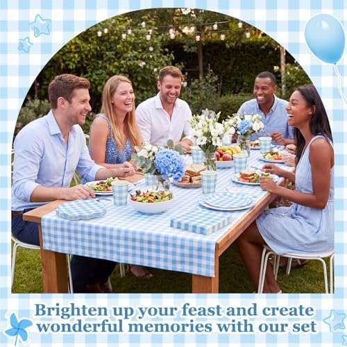 Funnymoom 250 Pcs Blue Gingham Paper Plates and Napkins Party Supplies - Image 5