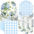 Pickmesh 250 Pcs Blue Hydrangea Party Supplies Blue Floral Gingham Checkered Paper Plates Napkins and Cups Hydrangea Disposable Tableware Set for Summer Wedding Birthday Tea Party Decorations Serve 50 by Pickmesh